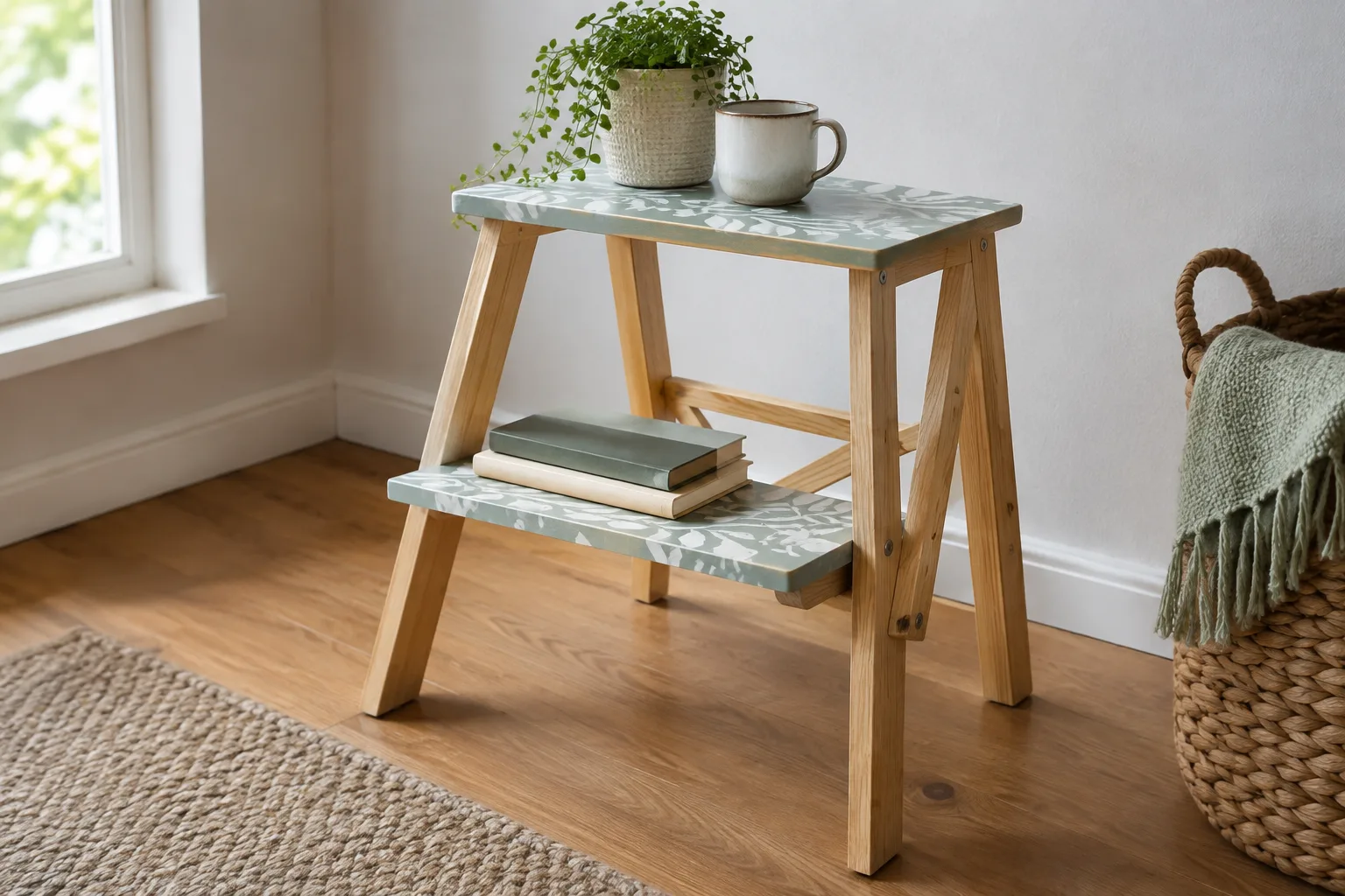 Trittleiter als Beistelltisch selbst bauen und individuell gestalten