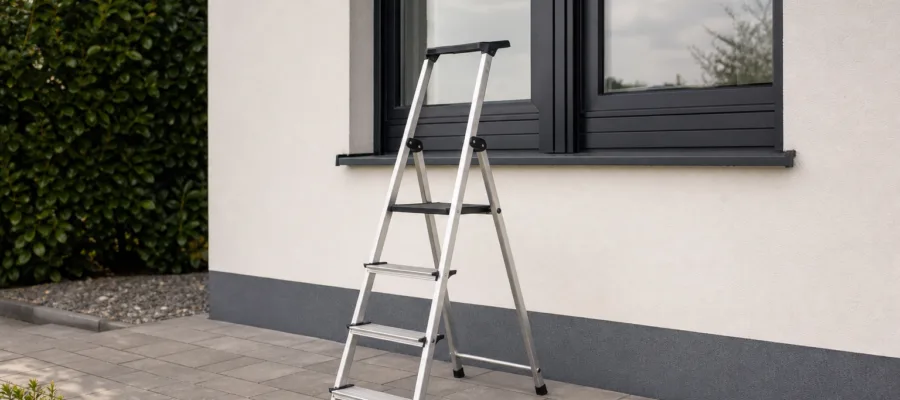 Trittleitern beim Fensterputzen richtig positionieren